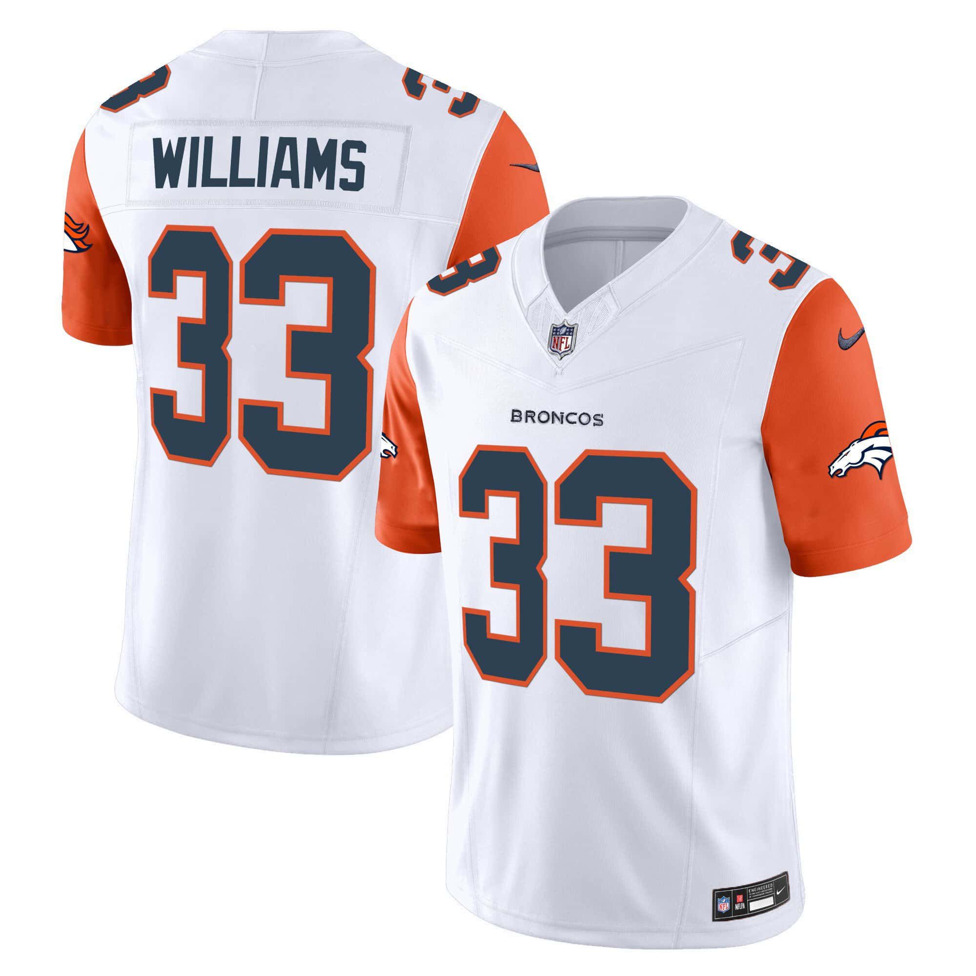 Men Denver Broncos #33 Williams White 2024 Nike Vapor Limited NFL Jersey style 2